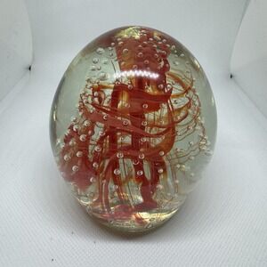 Gentile Glass Star City West Virginia Art Glass Paperweight Red‎ Swirls Bubble